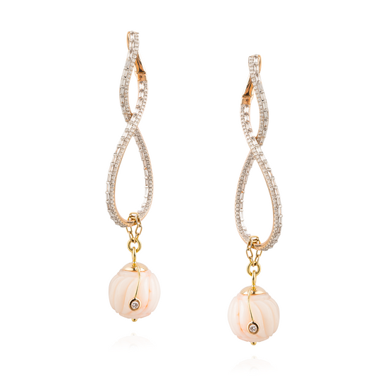 14KT Yellow Gold Earrings with Marquise White Diamonds