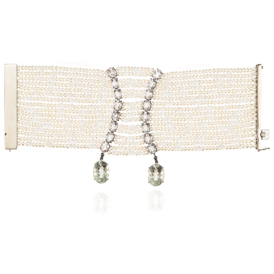 Load image into Gallery viewer, 18k White Gold Bracelet with Pearls, Moonstones, Topaz and  Diamonds
