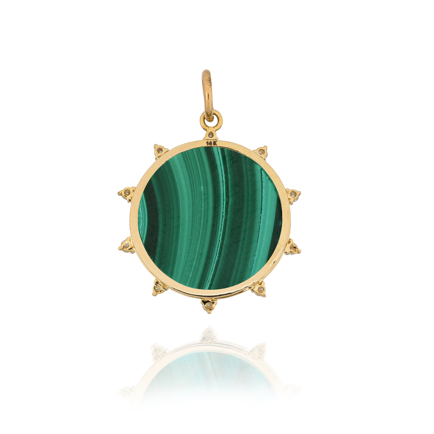 14K Yellow Gold Medal of Miraculous Virgin Mary with Malachite