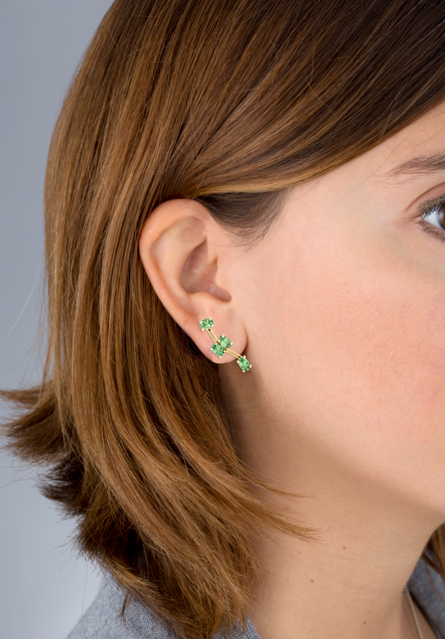 Load image into Gallery viewer, Colored Constellation 18K Yellow Gold Earrings with Tsavorite
