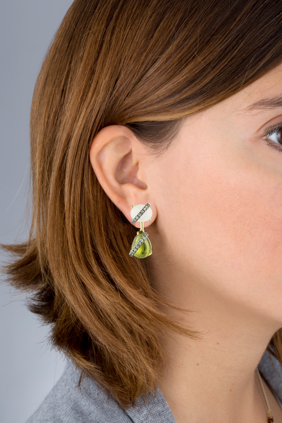 New Cab 925 Silver Earrings with  green Sapphire, Moonstone & Idocrase