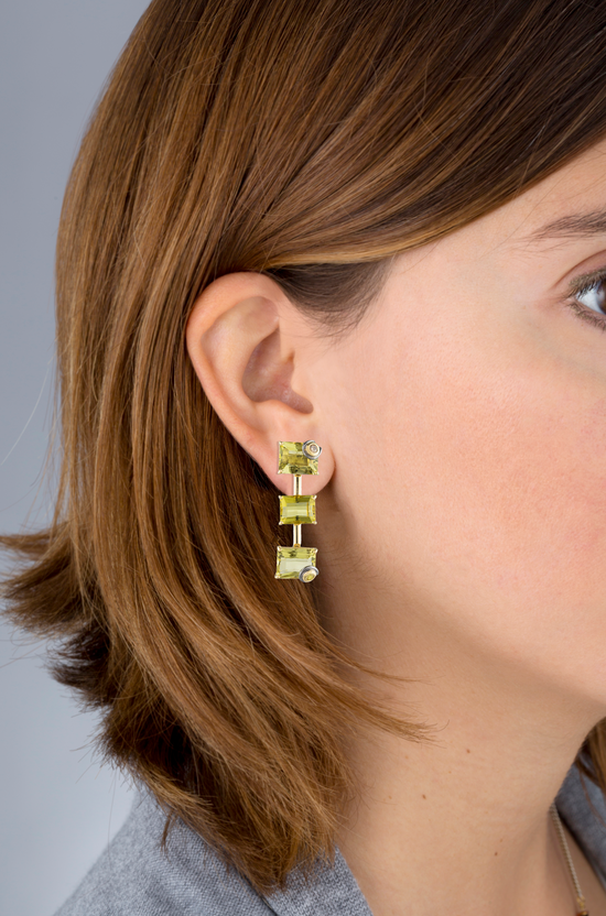 925 Silver Earrings Plated in 18K Yellow Gold with Lemon Quartz, Cognac Diamonds, & Yellow Sapphire