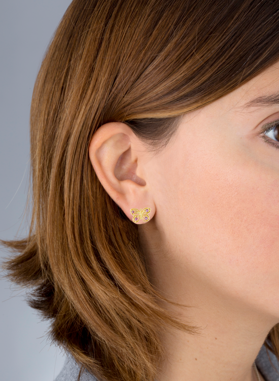 Load image into Gallery viewer, 925 Silver Butterfly Earrings with Rhodolite
