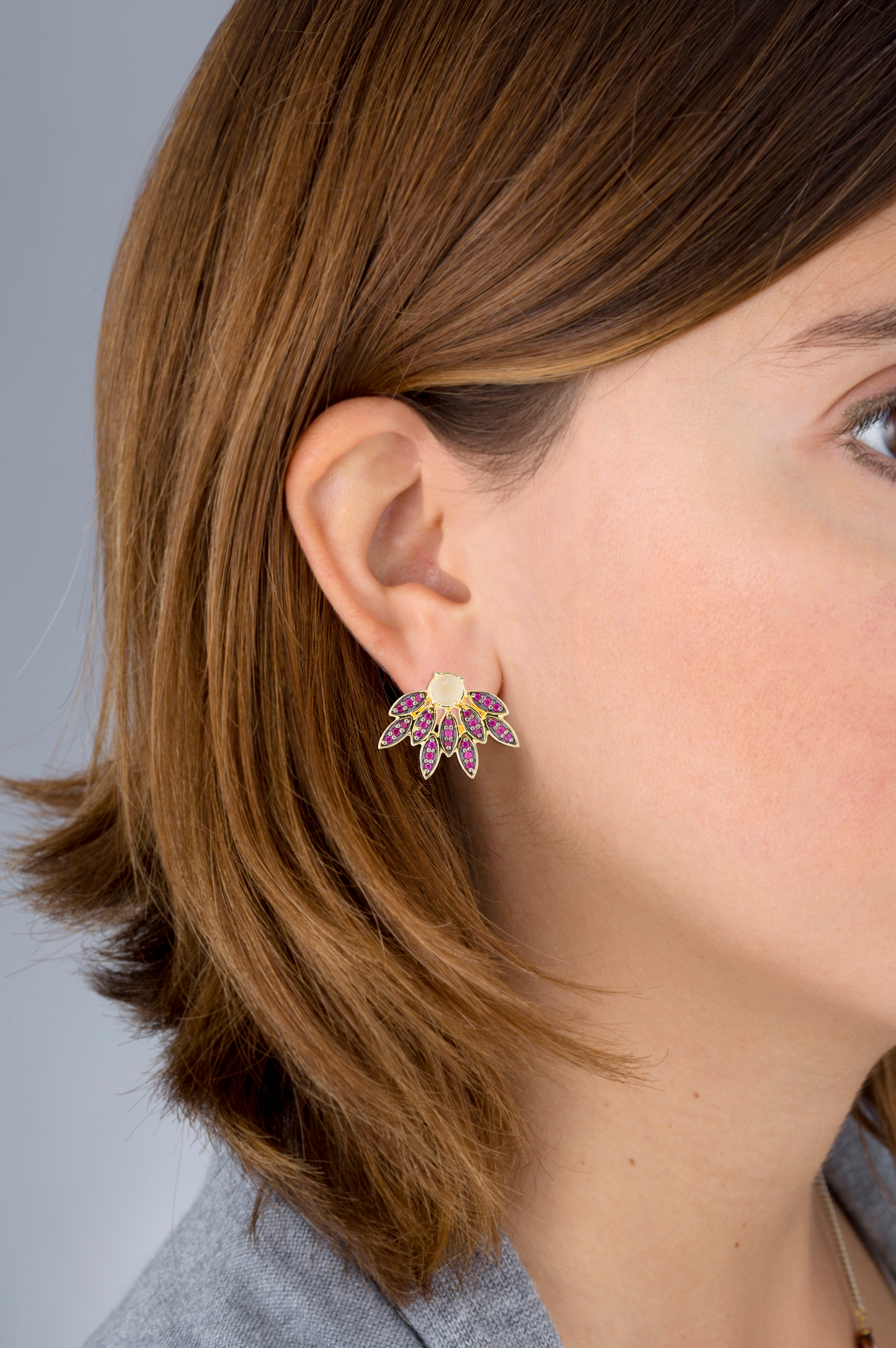 925 Silver Earrings with Moonstone & Ruby