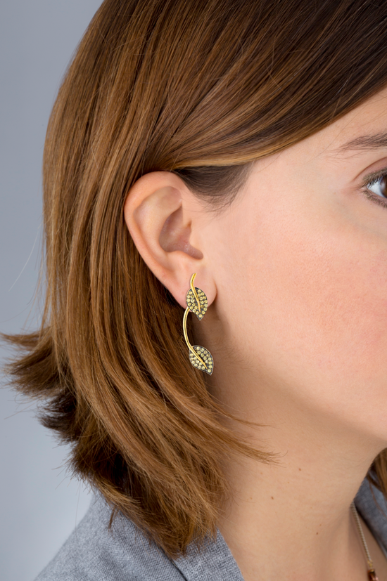 925 Silver Leaf Earrings with Yellow Sapphires
