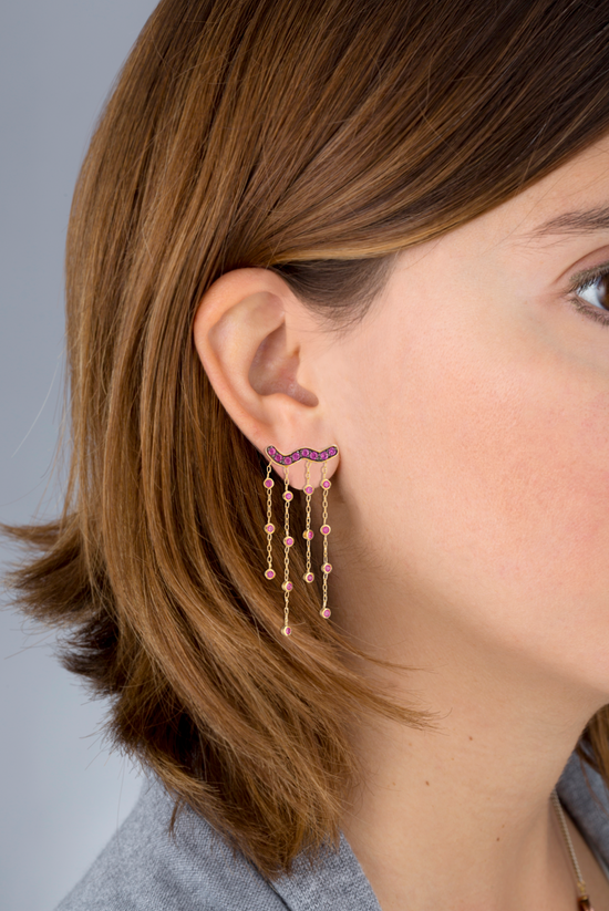 925 Silver Tassel Earrings with Ruby