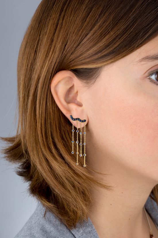 925 Silver Tassel Earrings with Blue Sapphires