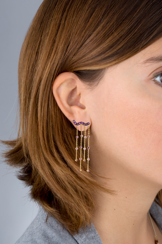 925 Silver Tassel Earrings with Amethysts
