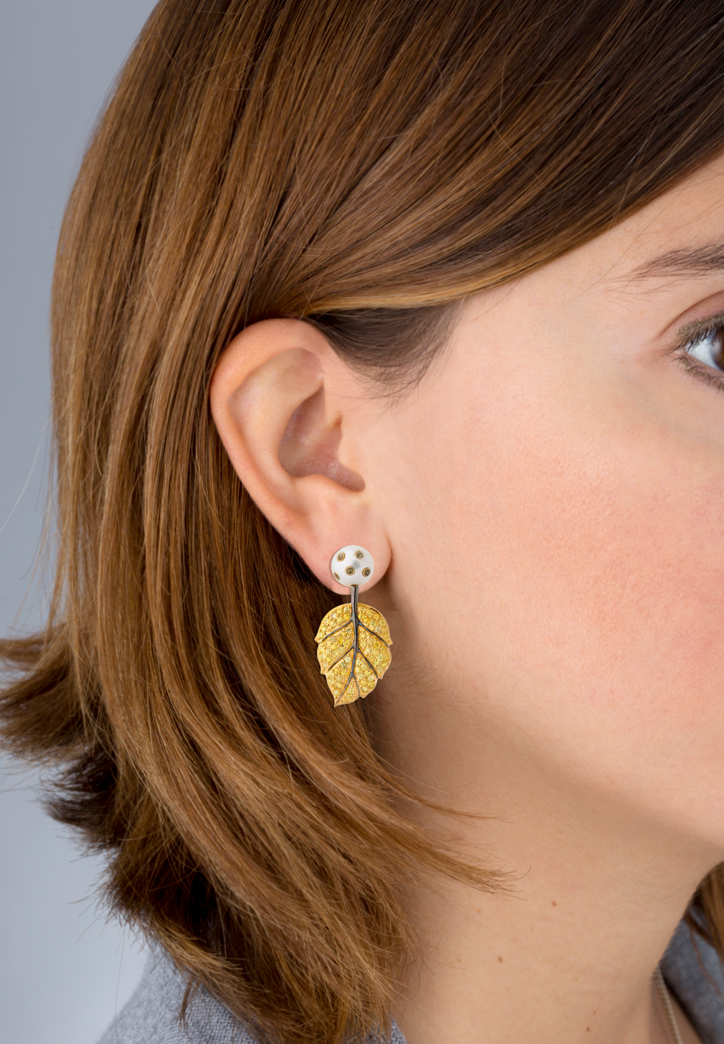 925 Silver Pearl Leaf Earrings with Sapphires