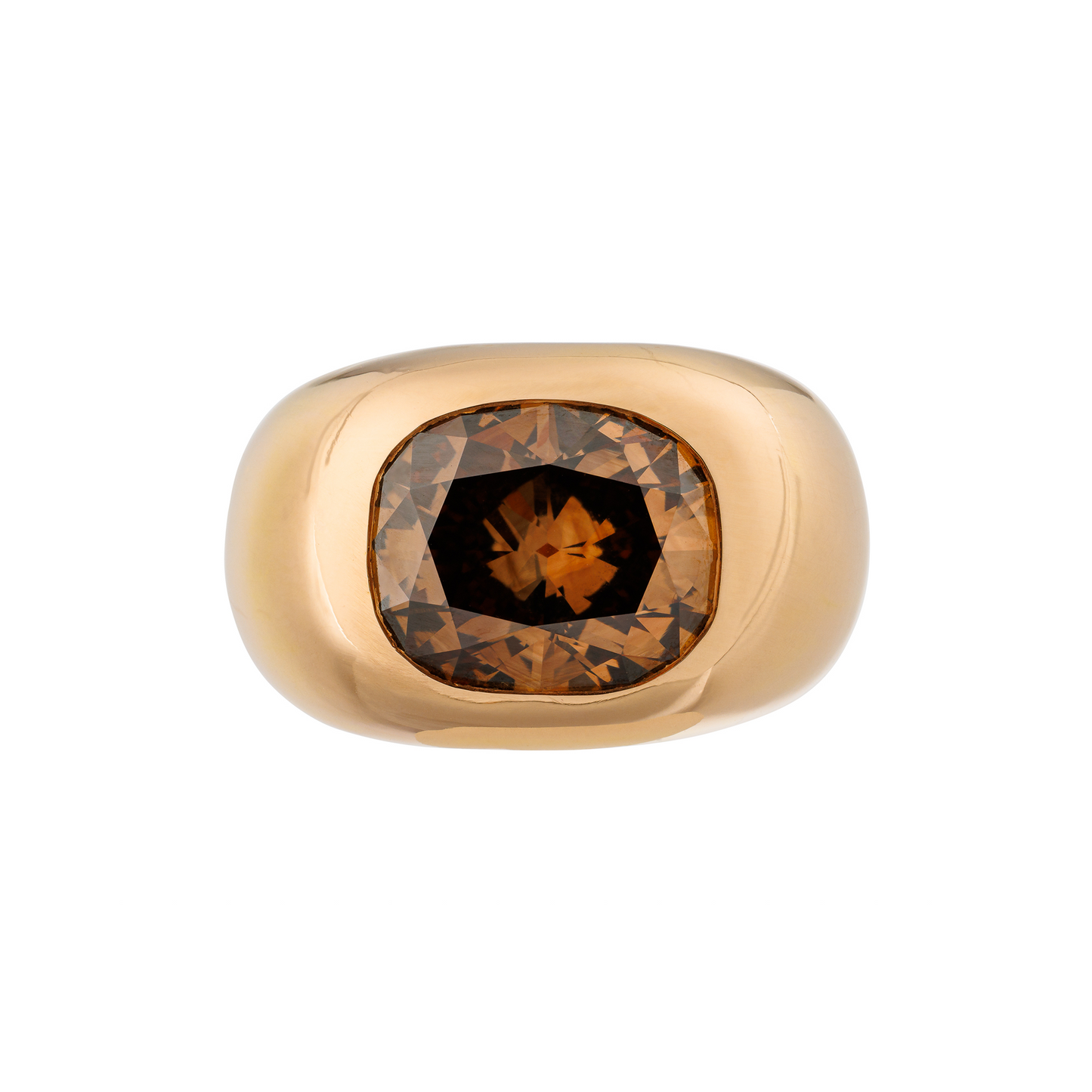 18KT Yellow Gold Ring with Cushion Cognac Diamond