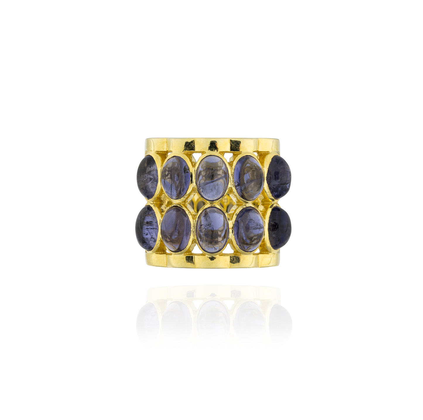 Caramelo 925 Silver O Ring Plated in 18K Yellow Gold with Iolite Cabouchons