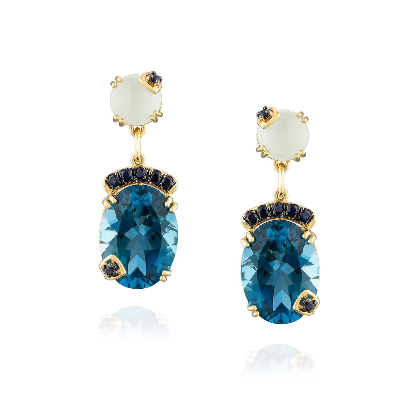 925 Silver 18KT Gold Plated Earring with Blue Topaz and Blue Sapphire