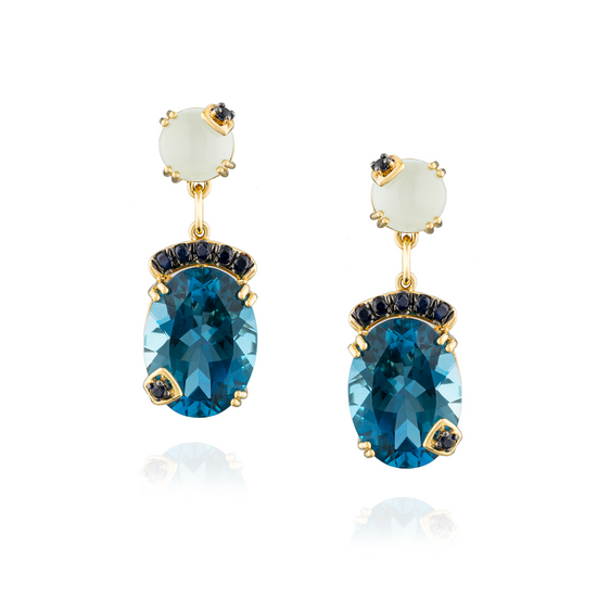 Load image into Gallery viewer, 925 Silver 18KT Gold Plated Earring with Blue Topaz and Blue Sapphire
