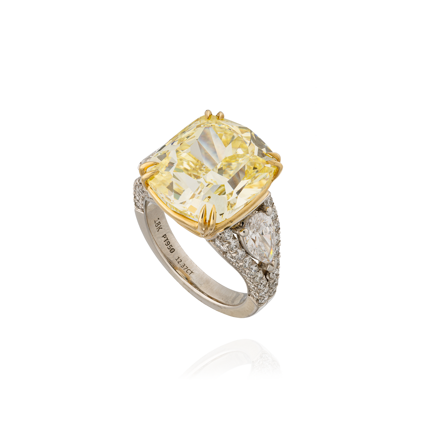 18K Yellow Gold Ring with Cushion Fancy Intense Yellow Diamond