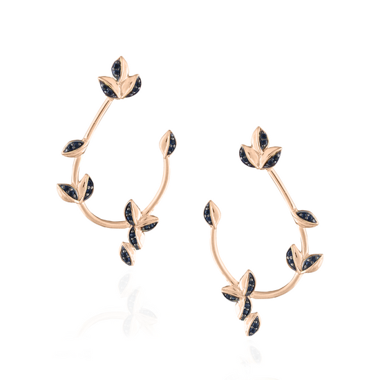 925 Silver Earrings plated in 18K Rose Gold with Black Sapphire