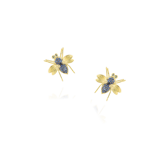 925 Silver Earring 18K Yellow gold Plated with Blue and Green Sapphire