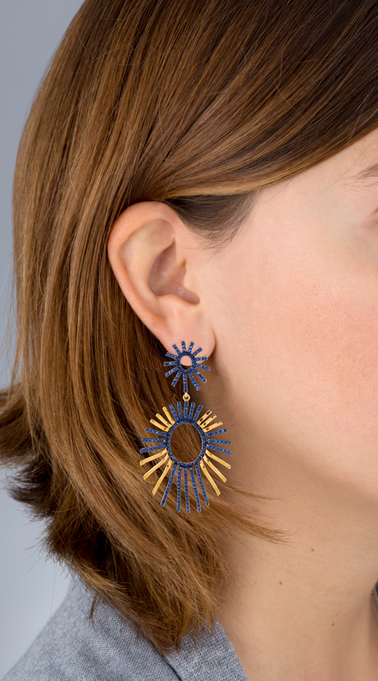925 Silver Gold Plated Earrings with Blue Sapphire