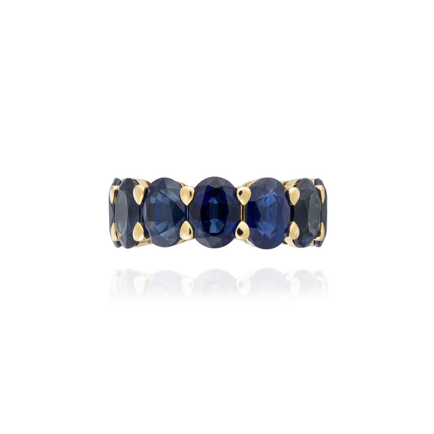 18KT Yellow Gold Eternity Band with Oval Faceted with Blue Sapphires