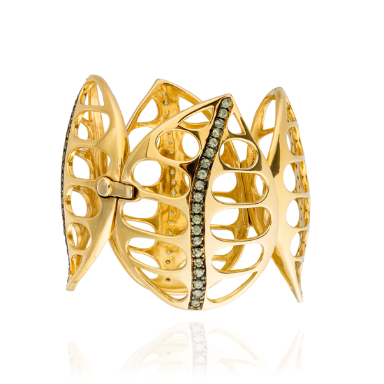925 Silver Leaf Bracelet with Green Sapphire Pave