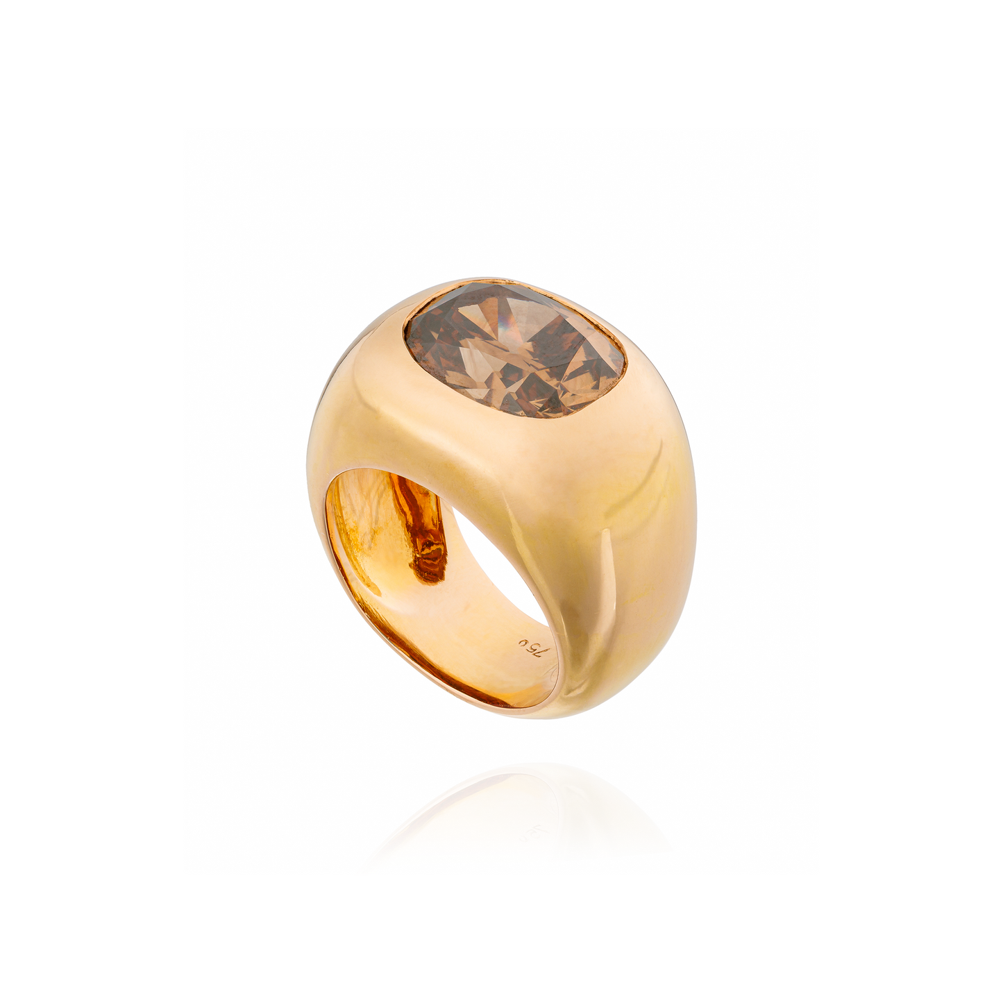 18KT Yellow Gold Ring with Cushion Cognac Diamond
