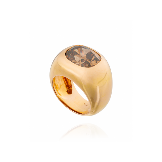18KT Yellow Gold Ring with Cushion Cognac Diamond