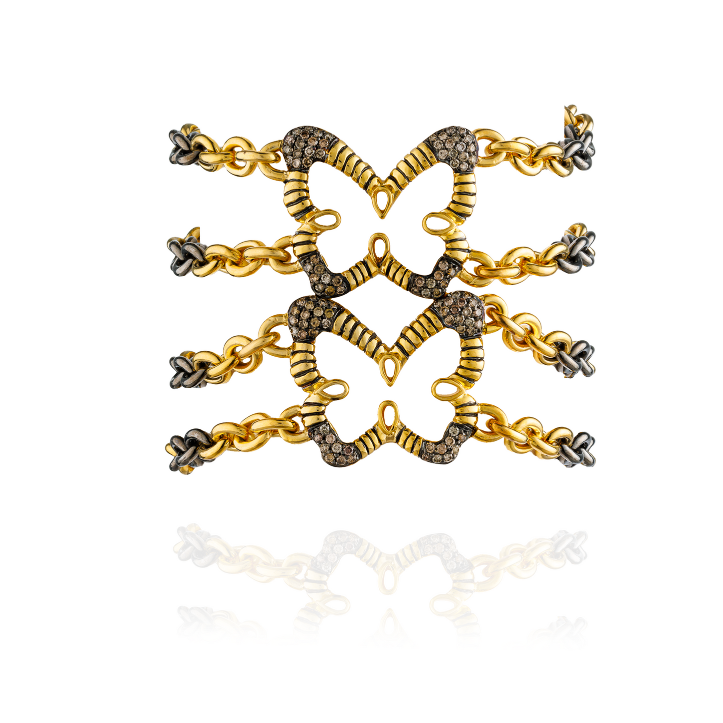 925 Silver Bracelet 18KT Yellow Gold with Brown Diamonds