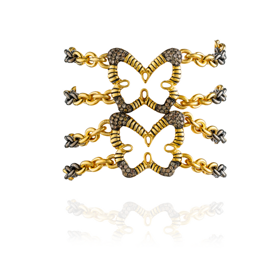 925 Silver Bracelet 18KT Yellow Gold with Brown Diamonds