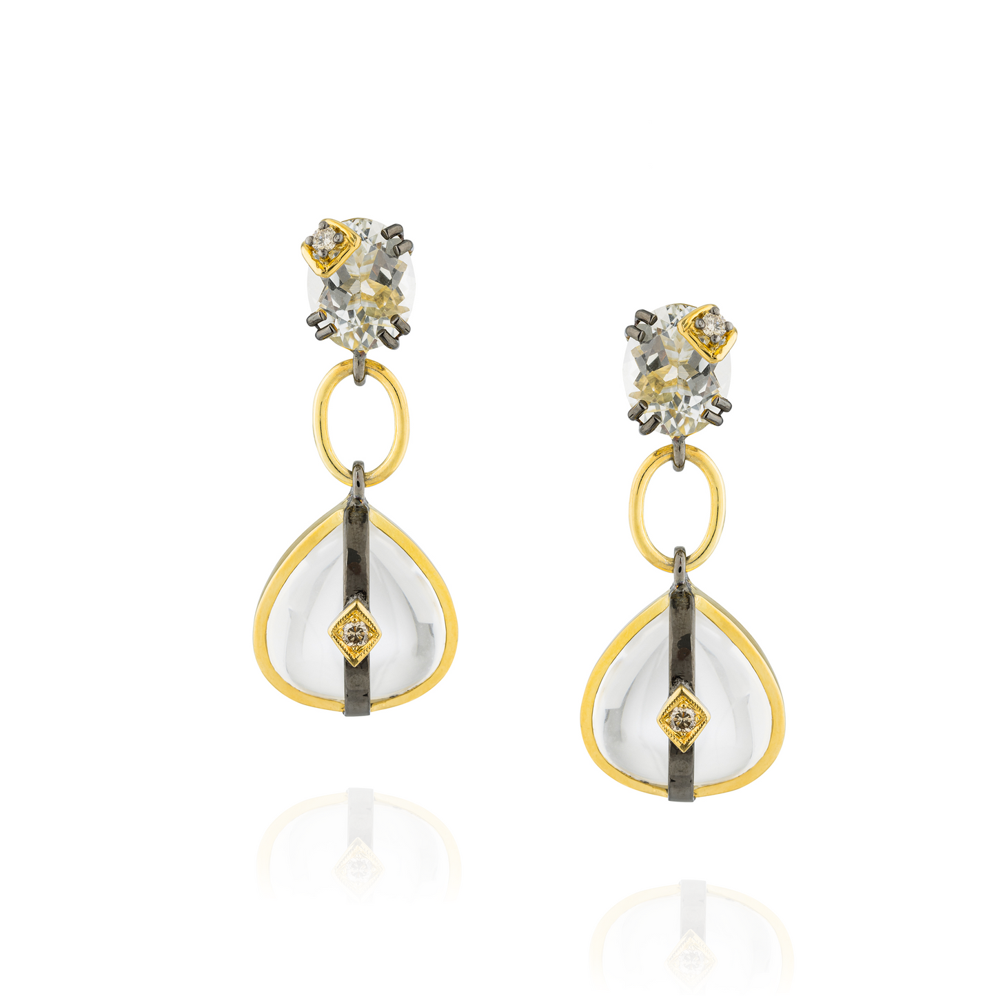 925 Silver Earrings 18KT Yellow Gold Plated with Pear Shape Quartz
