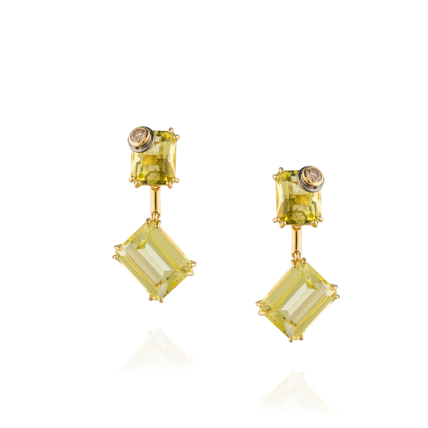 925 Silver Earrings 18KT Yellow Gold Plated with a Square Faceted Lemmon Quartz