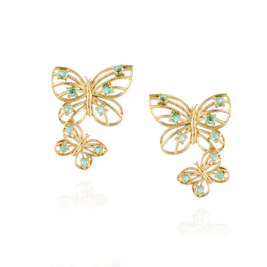 925 Silver Earrings  plated in 18k Yellow Gold with Emerald Cabouchon