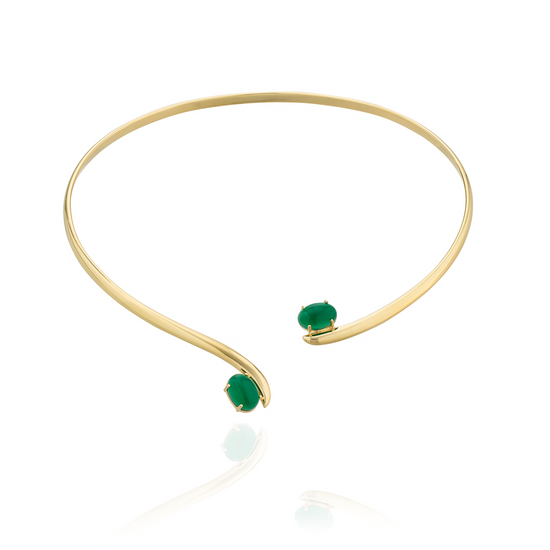 Caramelo 925 Silver Necklace  18KT Yellow Gold Plated with Green Onyx