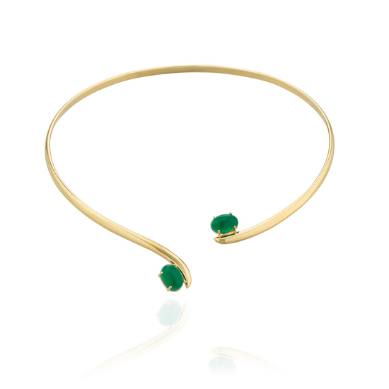 925 Silver Necklace  18KT Yellow Gold Plated with Green Onyx