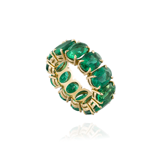 18KT Yellow Gold Eternity Band with Oval Faceted Emeralds