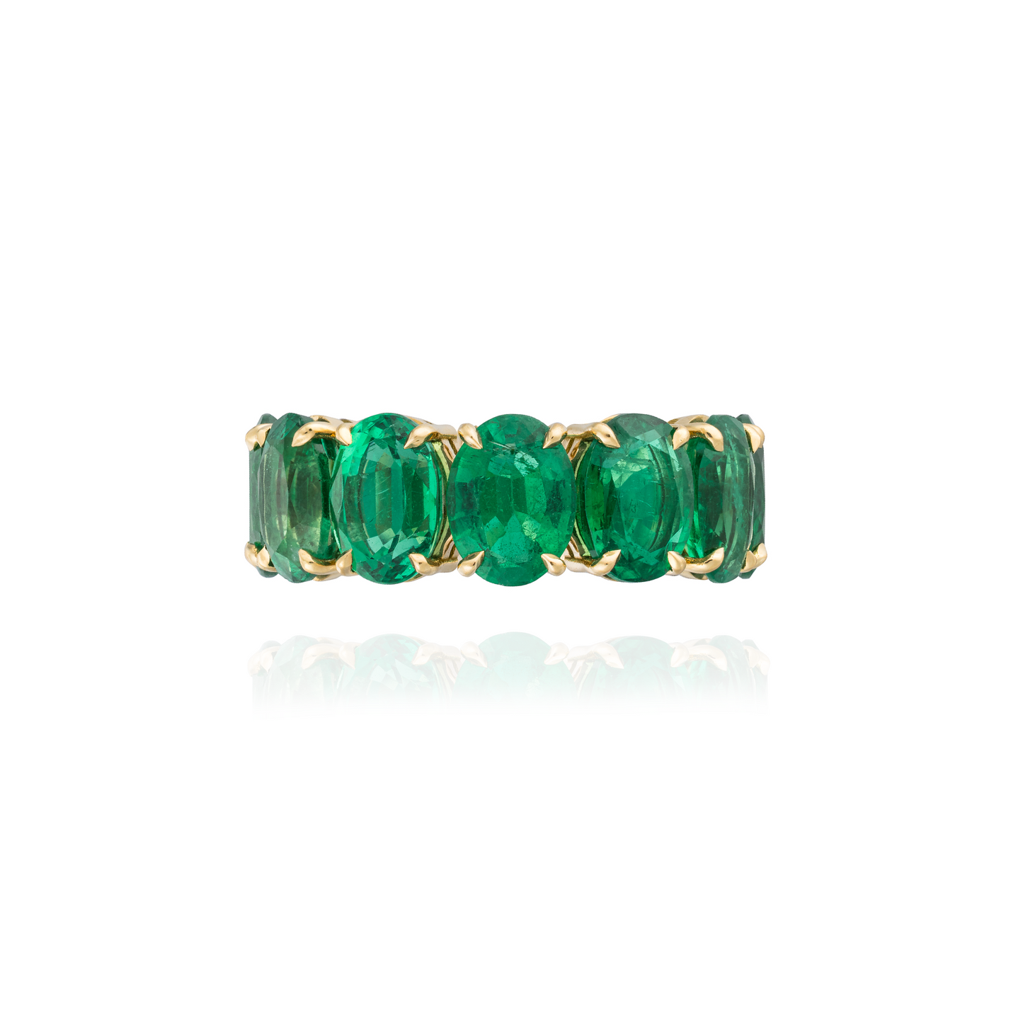 18KT Yellow Gold Eternity Band with Oval Faceted Emeralds
