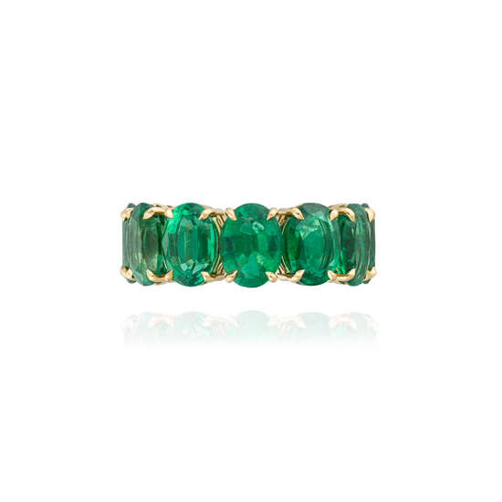 Load image into Gallery viewer, 18KT Yellow Gold Eternity Band with Oval Faceted Emeralds
