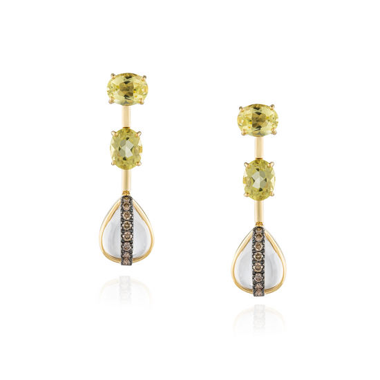 925 Silver Earrings 18Kt Yellow Gold Plated with Lemon Quartz & Diamonds