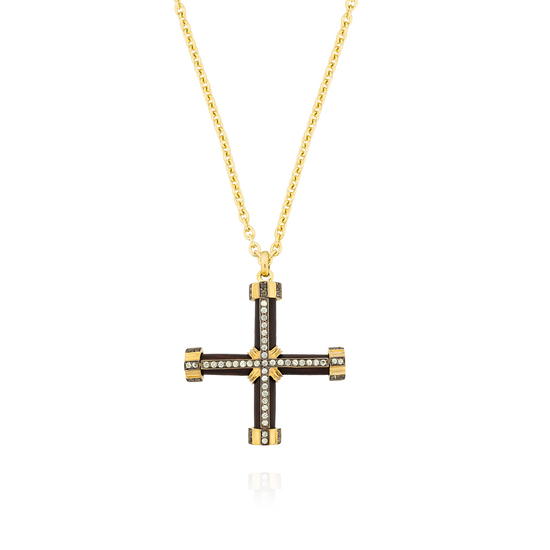 925 Silver Necklace Wood Cross pendant with Green Sapphire