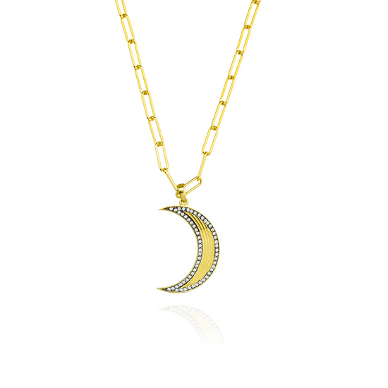 925 Silver gold necklace with green sapphire moon pendant