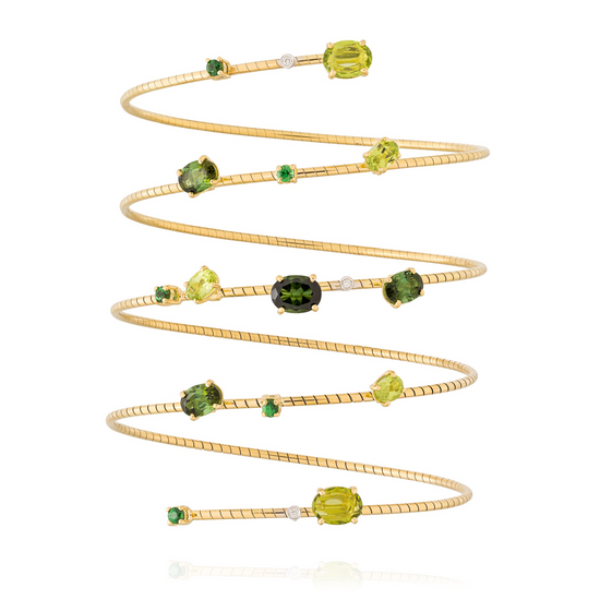 18K Yellow Gold Bracelet with Peridot, Green Tourmaline, Tsavorite, & White Diamonds