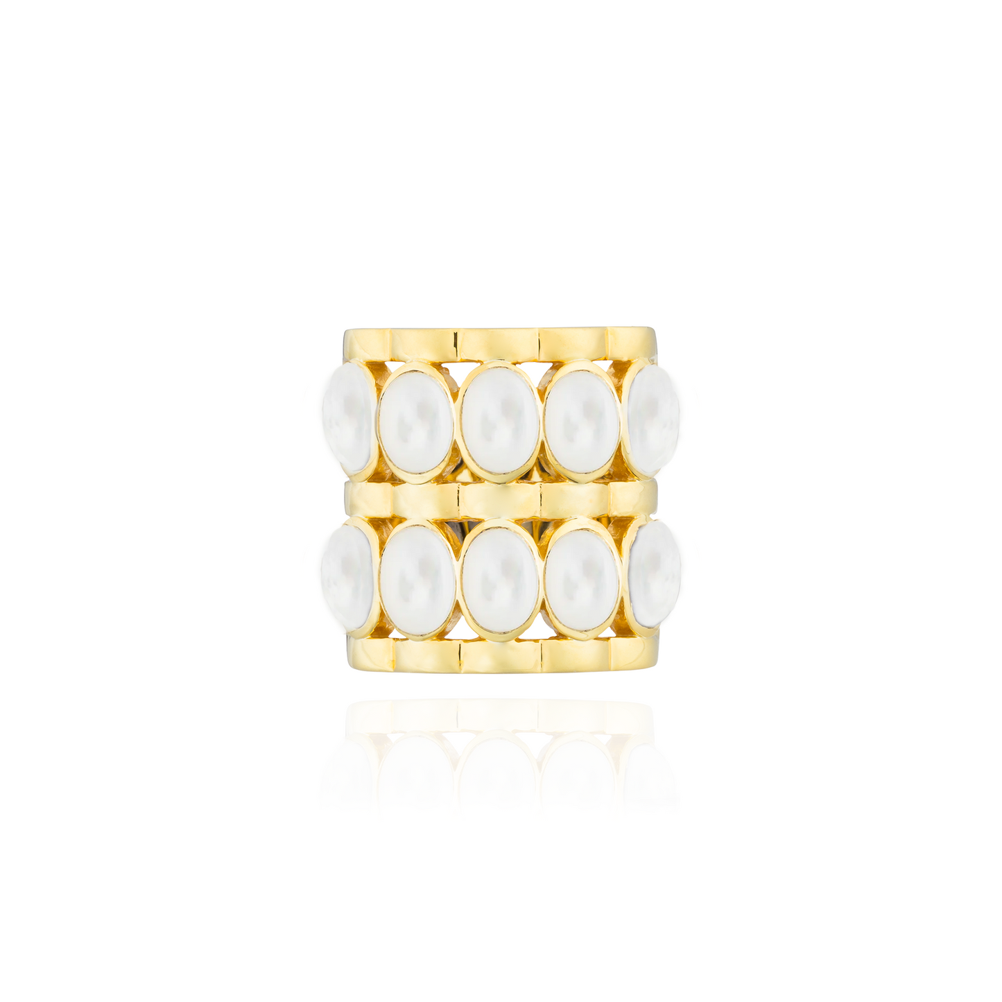 Caramelo 925 Silver Ring Plated in 18K Yellow Gold with Mother of Pearl Cabochons