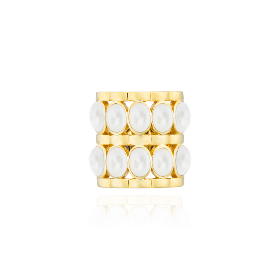 Caramelo 925 Silver Ring Plated in 18K Yellow Gold with Mother of Pearl Cabochons