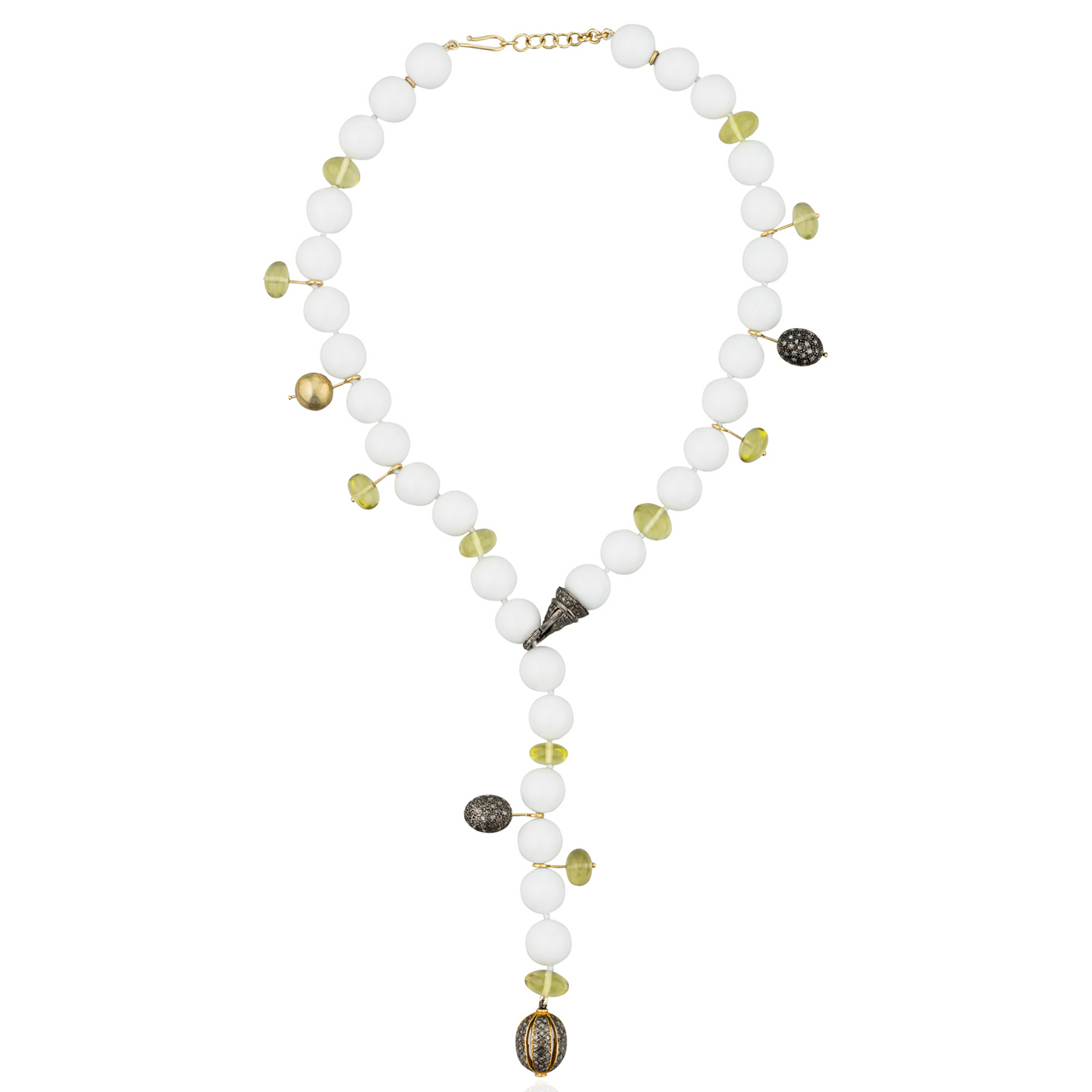 18KT Yellow Gold Necklace with White Agate Beads.