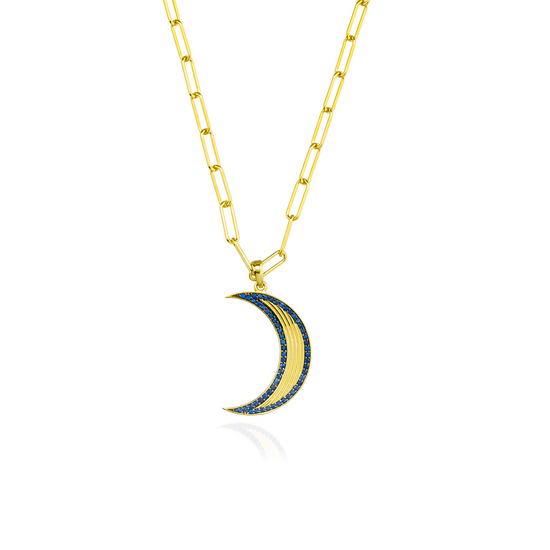 925 Silver Gold Necklace with Blue Sapphire moon pendant