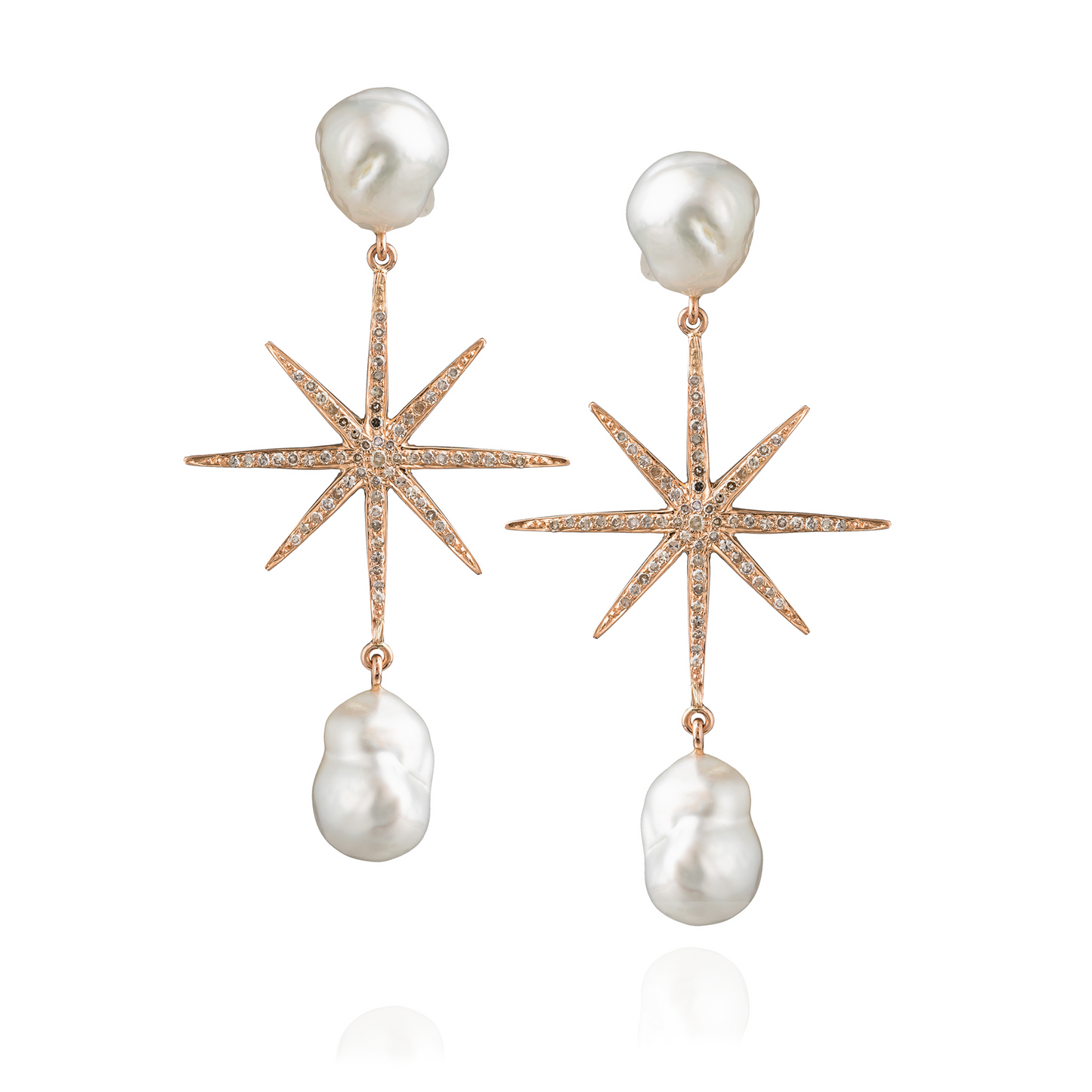 14KT Rose Gold Cognac Diamond with White South Sea Baroque Pearls