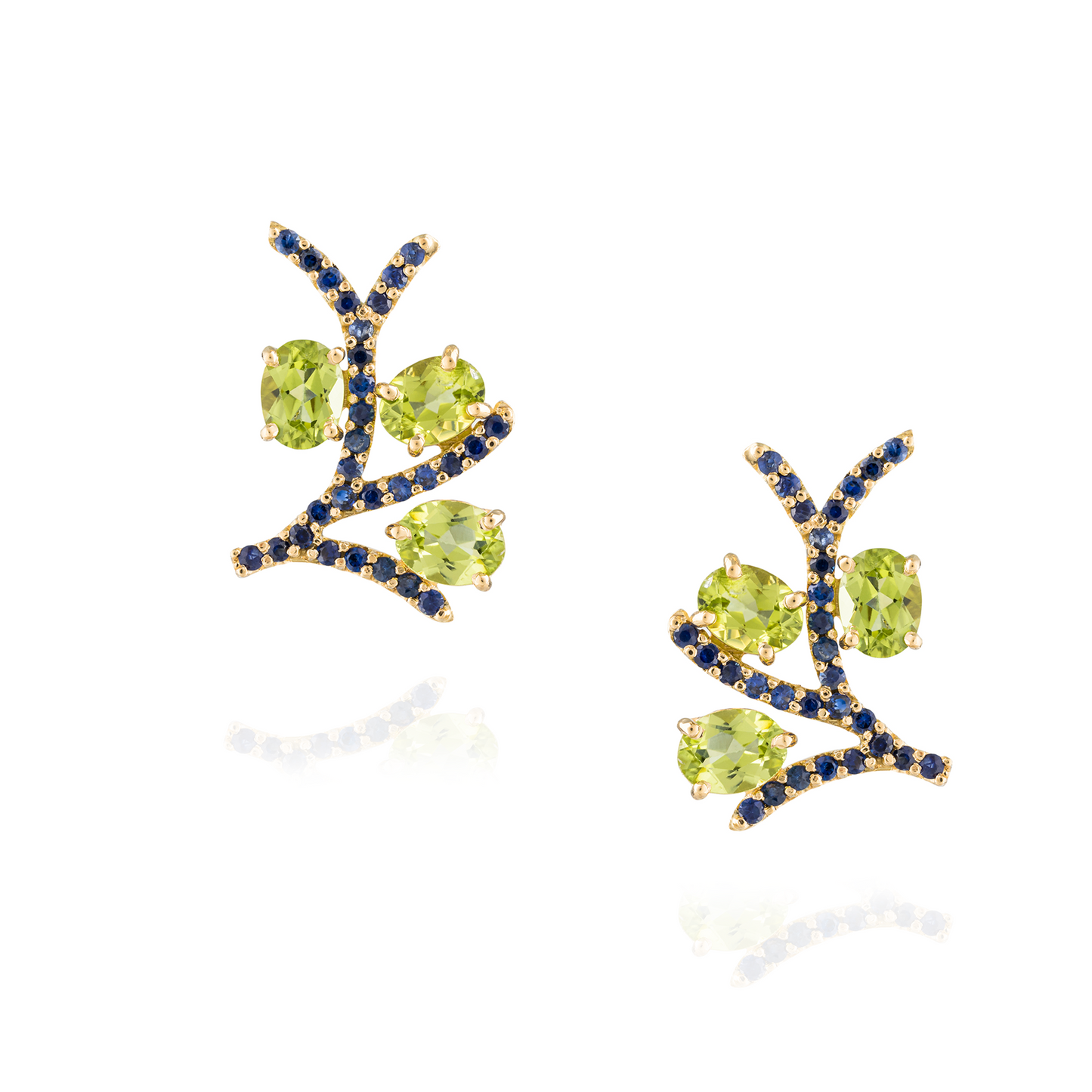 18Kt Yellow Gold Earring Peridot  & Blue Sapphire