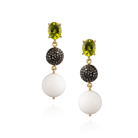 18KT Yellow Gold Earrings with Peridot & Australian Pearl Shell