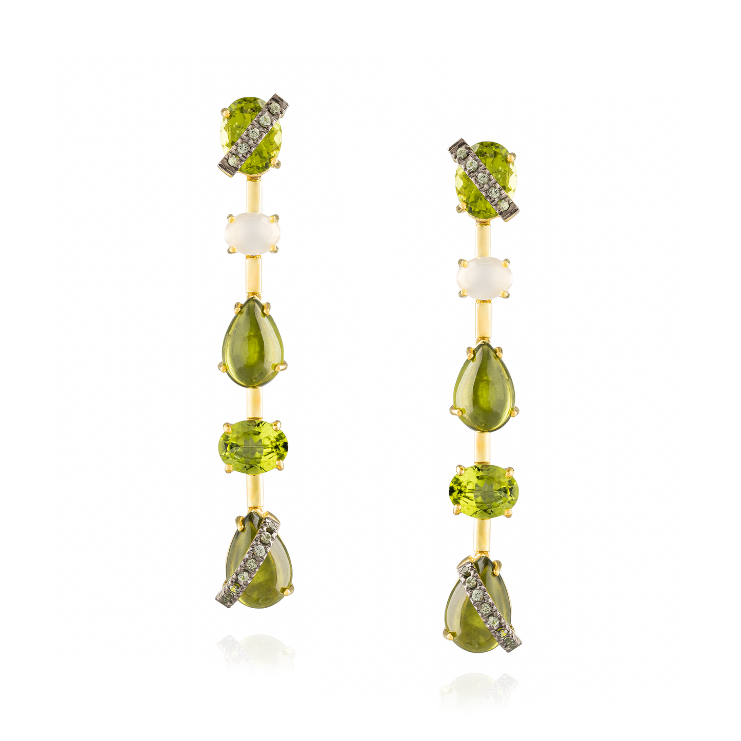 925 Silver Cab Earrings with Faceted Peridot, Green Sapphire & Idocrase