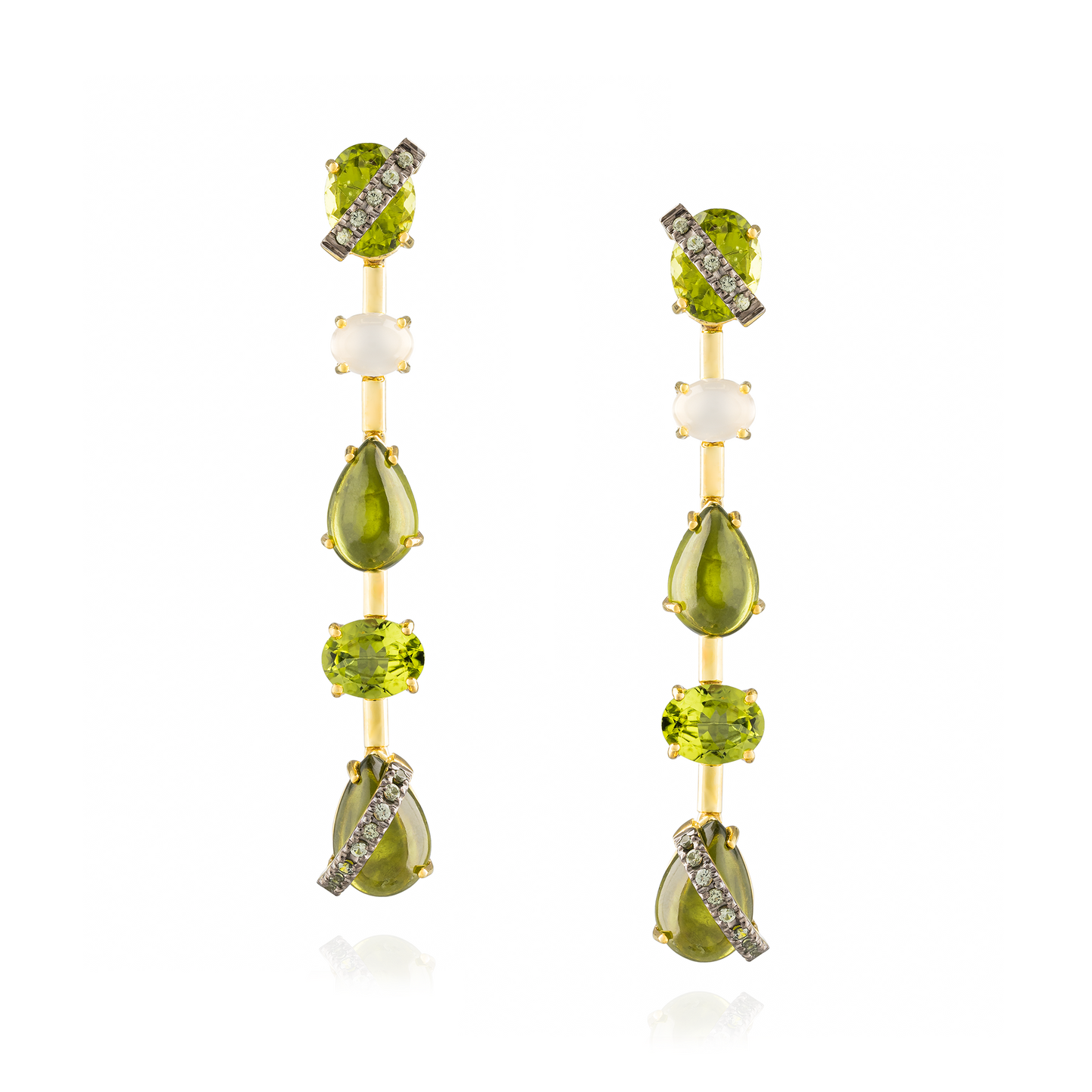 925 Silver Earrings with Faceted Peridot , Green Sapphire, Idocrase Cabouchons