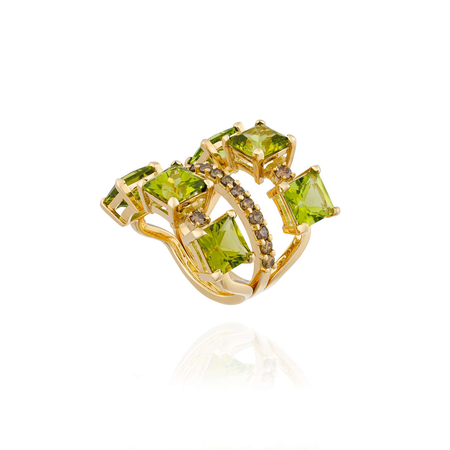 18KT Yellow Ring with  Faceted Peridots