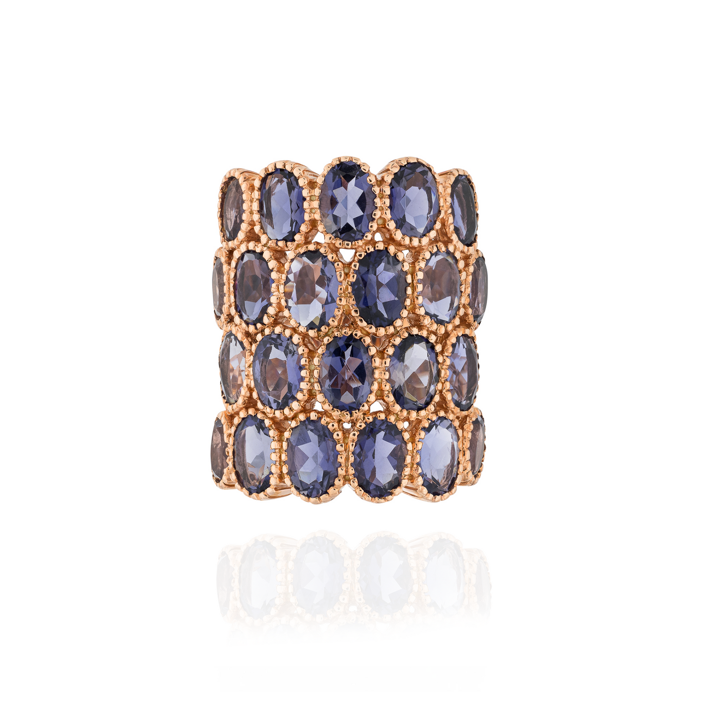 925 Silver Ring plated in 18k Rose Gold with Iolite Faceted.